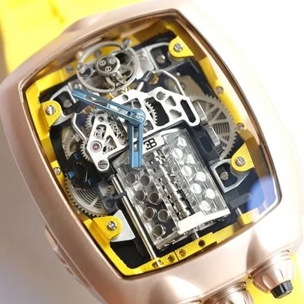 Bugatti Veyron top-tier watch men's black dial mechanical yellow rubber strap men's watch clasp picture