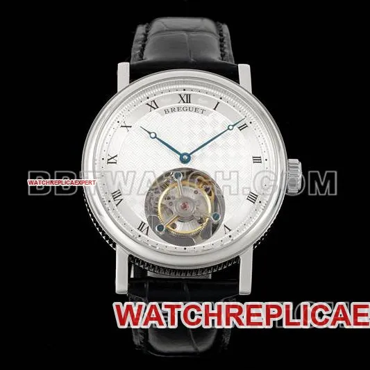 Breguet collectible watch RMS factory classic silver white dialtourbillon mechanical leather strap model side live photo