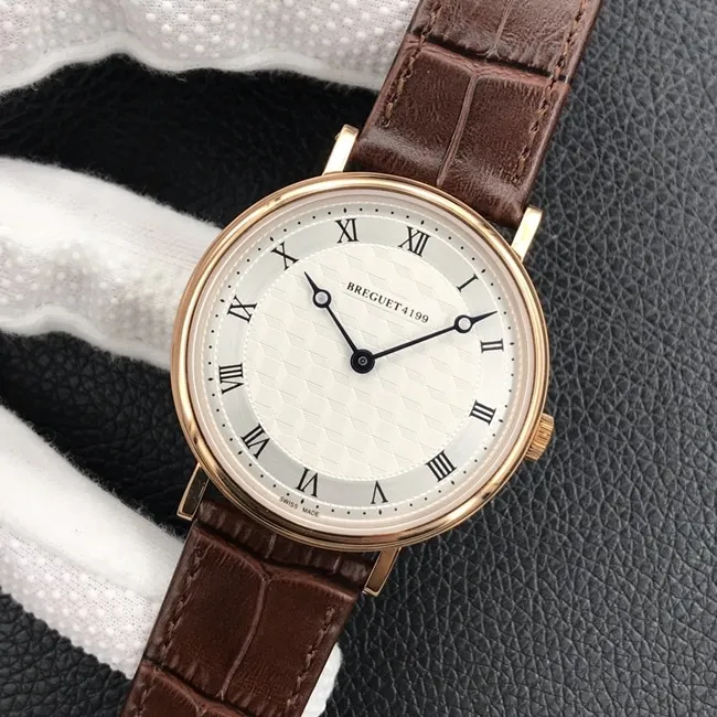 top-tier watch Breguet classic series mechanical leather strap men's white dial brown belt watch leather strap picture