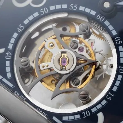 Frank Muller top-tier manual winding mechanical tourbillon men's blue dial black belt side view