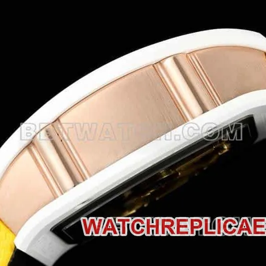 Richard Mille men's top-tier 1:1super smiley tourbillon white shell yellow leather strap model RM 88front live photo