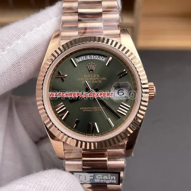 top-tier watch QF factory RolexDay-Date olive green dialrose gold40mmclasplive photos