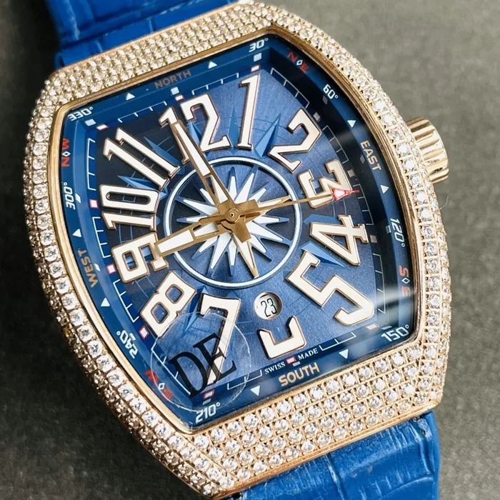 Top-tier watch Frank Muller men's blue dialV45 SC DT series full automatic movement watch side view