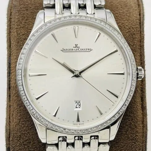 top-tier watch Jaeger-LeCoultre ultra-thin master series white steel white bottom men's watch side view