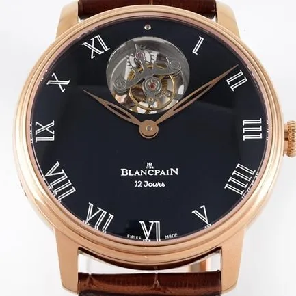 JBF FactoryBlancpaintop-tier watch men's black dial brown belt classic full series tourbillon mechanical watch V3 version domineering return side view