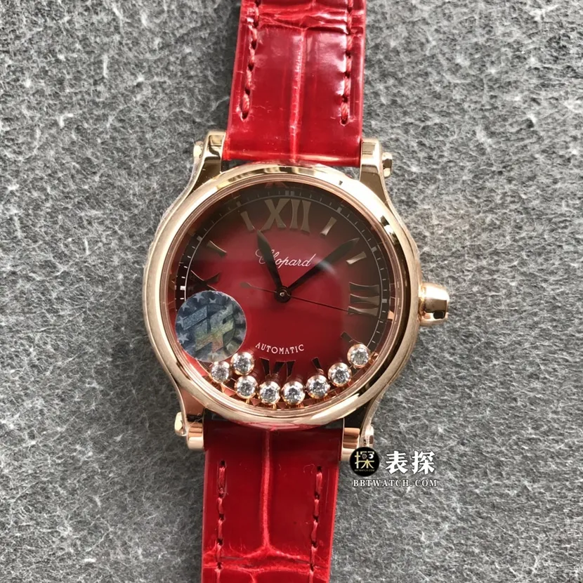 ZF FactoryChopard ladies top-tier watch red dial leather strap model pictures and prices front live photo