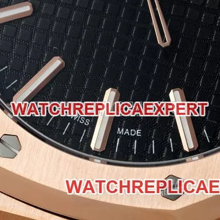 collectible watch Royal OakDDF factory Audemars Piguetblack dialrose gold4302 mechanical leather bracelet15510side live photo