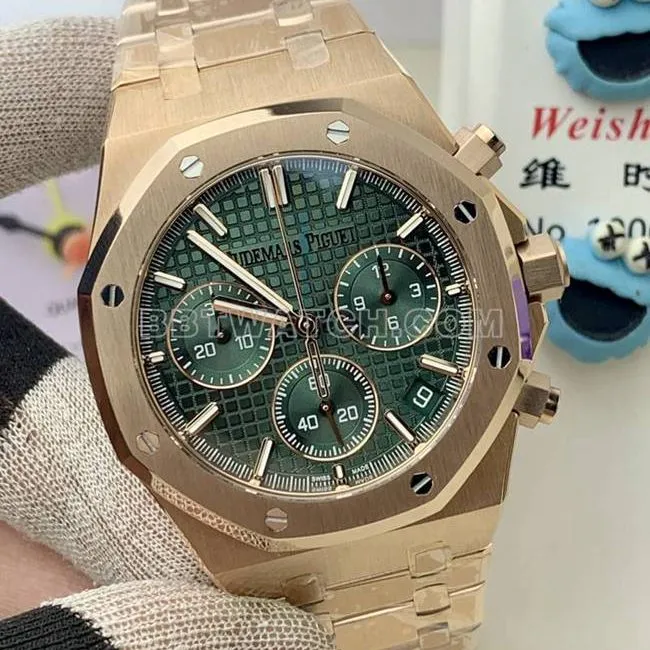 1:1replica watch Audemars PiguetBLS factory Royal Oakrose goldgreen dial mechanical 26420front live photo