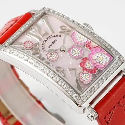 ZF Factory Frank Muller top-tier watch quartzLONG ISLAND series ladies white dial red strap watch clasp picture