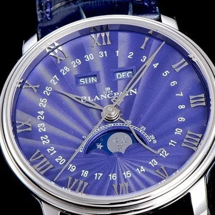OM Factorytop-tier watch Blancpain automatic movement men's blue dial blue belt villeret classic leather strap watch detail shots