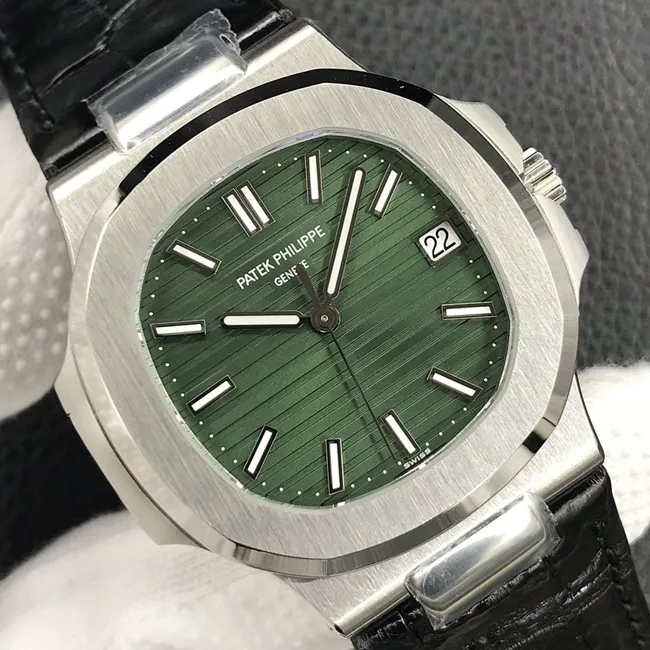 3k factory top-tier watch Patek Philippe men's green dial black belt Nautilus series leather strap watch leather strap picture