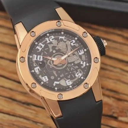 Green factory Richard Mille watch men's black dialrubber strap men's series classic disc hollow mechanical watch side view