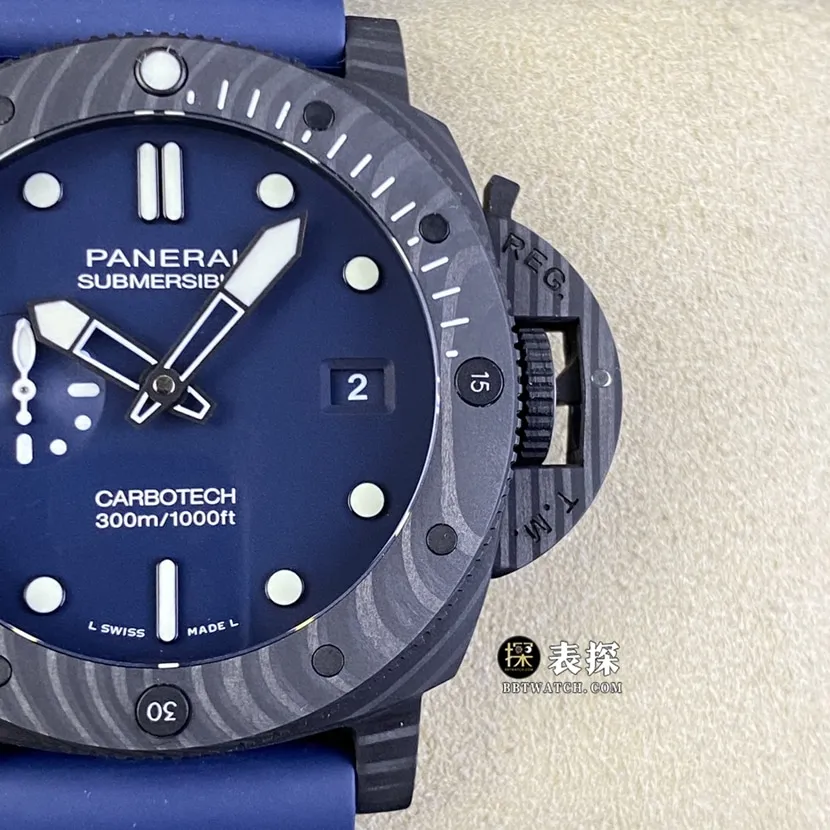 SBF factory Panerai sneak PAM012321:1super watch men's dark blue dial rubber model pictures and prices side live photo