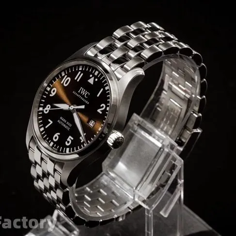 V7 factory top-tier replicaIWC watch men's brown dial steel bracelet mark 18 series ultimate version mechanical watch front view