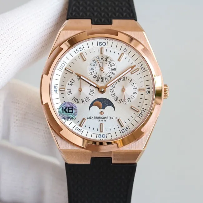 top-tier Vacheron Constantin series rose gold color steel case perpetual calendar multi-function watch front view