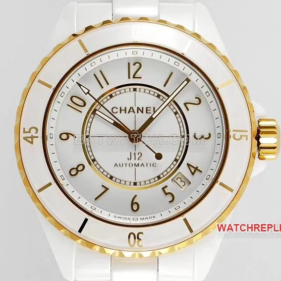Chanel1:1super clonewhite dialyellow goldceramic bezelsteel bracelet model H9540caseback live photo