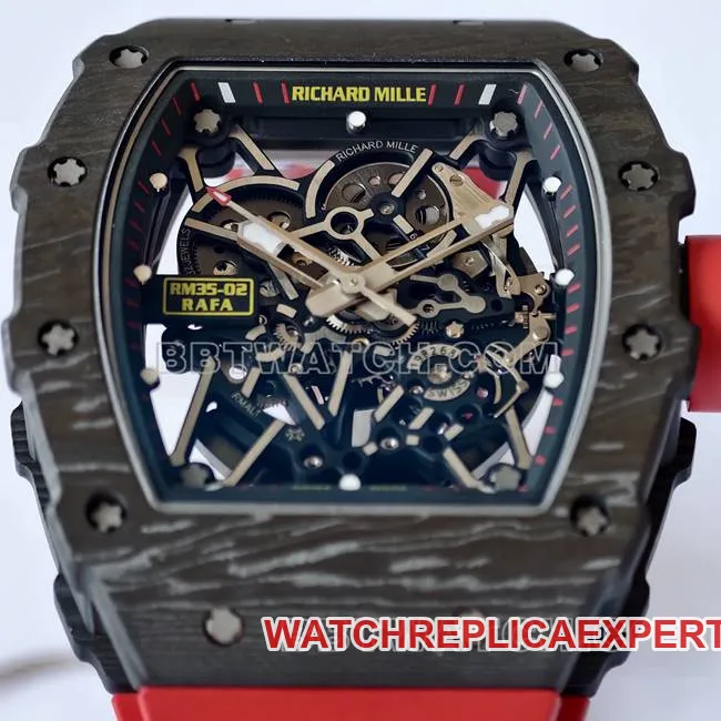 top-tier watch RM35-02 UMI factory Richard Mille black shell red strap side live photo