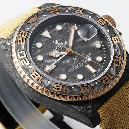 top-tier replicaRolex men's watch GMT-Master type series fully automatic movement black dial brown belt men's detail shots