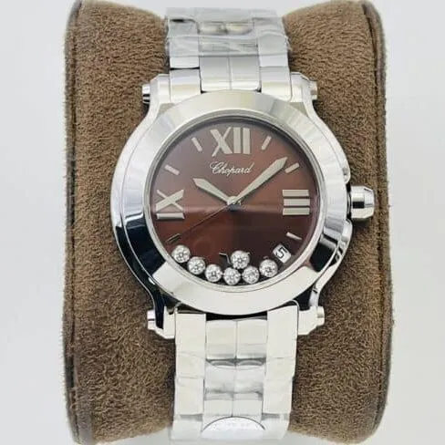 YF Factory top Chopard HAPPY DIAMONDS series white steel red dial diamond-set ladies' watch side view