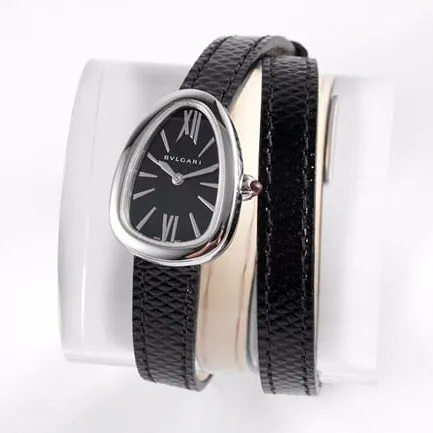 BV factory top-tier watch BvlgariSerpenti series women's black dial black belt quartzleather strap watch side view