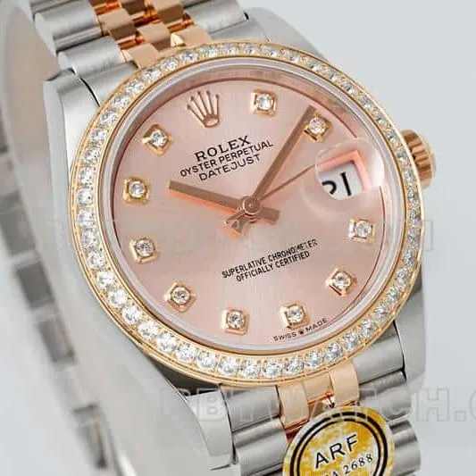 ARF FactoryRolex log 1:1top-tier replicarose gold disc diamond bezel31mm intergold five-lattice chain link278381side live photo