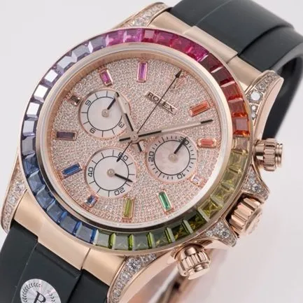 top-tier replicaRolex men's gold disc rubber strap new rainbow di automatic movement watch back cover picture