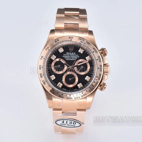 C factory RolexDaytona1:1super black diamond face rose goldsteel braceletm116505-0015front live photo
