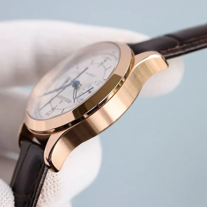 top-tier watch Jaeger-LeCoultre men's rose goldwhite dial master series fully automatic movementleather strap watch movement picture