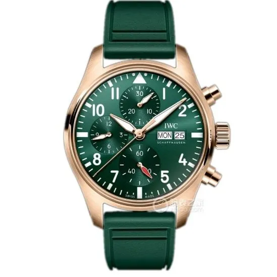 TW factory IWC pilot top-tier replicagreen dialrose gold rubber model IW388110clasplive photos
