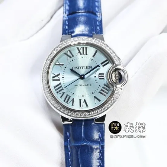 GTG factory Cartier blue balloon top-tier watch ladies blue dial diamond leather strap model pictures and prices side live photo