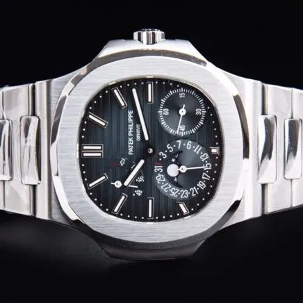 GR factory top-tier watch brand new Patek Philippe5712GR King of steel makes shocking debut white steel blue bottom men's mechanical watch side view