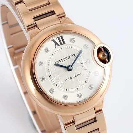 V6 factory Cartiertop-tier watch automatic movementsteel bracelet blue balloon series women's white dial watch front view