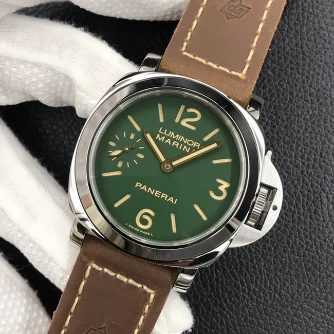 HW factory Paneraireplica watch men's green dial brown belt manual mechanical leather strap watch clasp picture