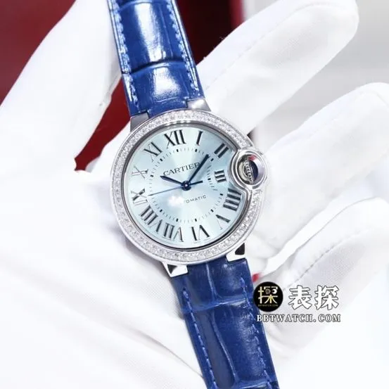 GTG factory Cartier blue balloon top-tier watch ladies blue dial diamond leather strap model pictures and prices caseback live photo