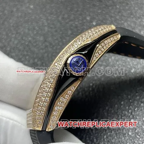 top-tier watch V45 Franck Muller ABF factory diamond plate gold diamond case leather braceletside live photo