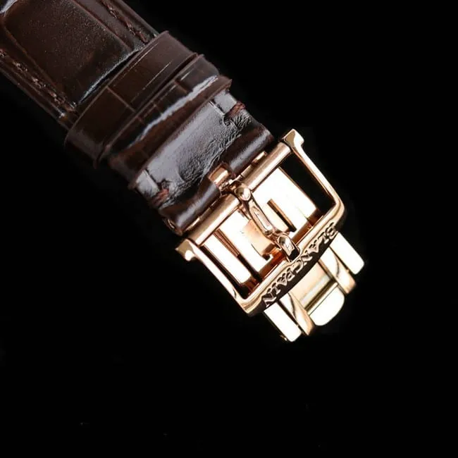 Blancpain top watch classic 6654 moon phase display series men's white dial brown strap watch side view
