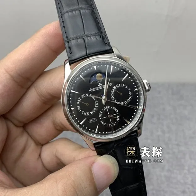 V9 Factory Jaeger-LeCoultre Master Ultra Thin Watch for Men, Black Dial, Moon Phase, Leather Strap, Actual Photos and Price