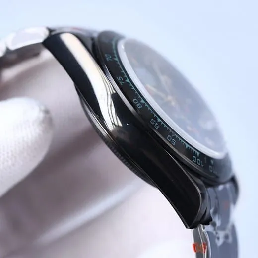 top-tier replicaRolex men's watch men's blue dial black belt multifunctional mechanical detail shots