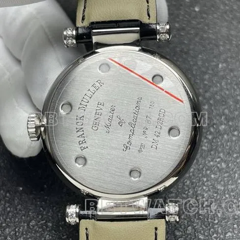 1:1replica watch frank Muller quartzABF factory black dialdiamond bezel black leather braceletcaseback live photo