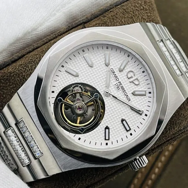 Top-tier watch Girard-Perregaux men's white dialsteel bracelet Laurel series tourbillon mechanical watch clasp picture