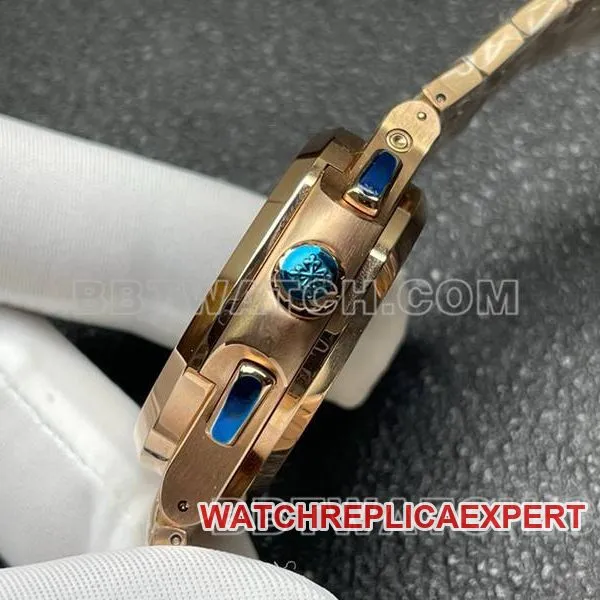 Patek Philippe Watch Sport Elegant Blue Plate Mechanical Rose Gold Steel Strap Model 5990 Side by Side Photos