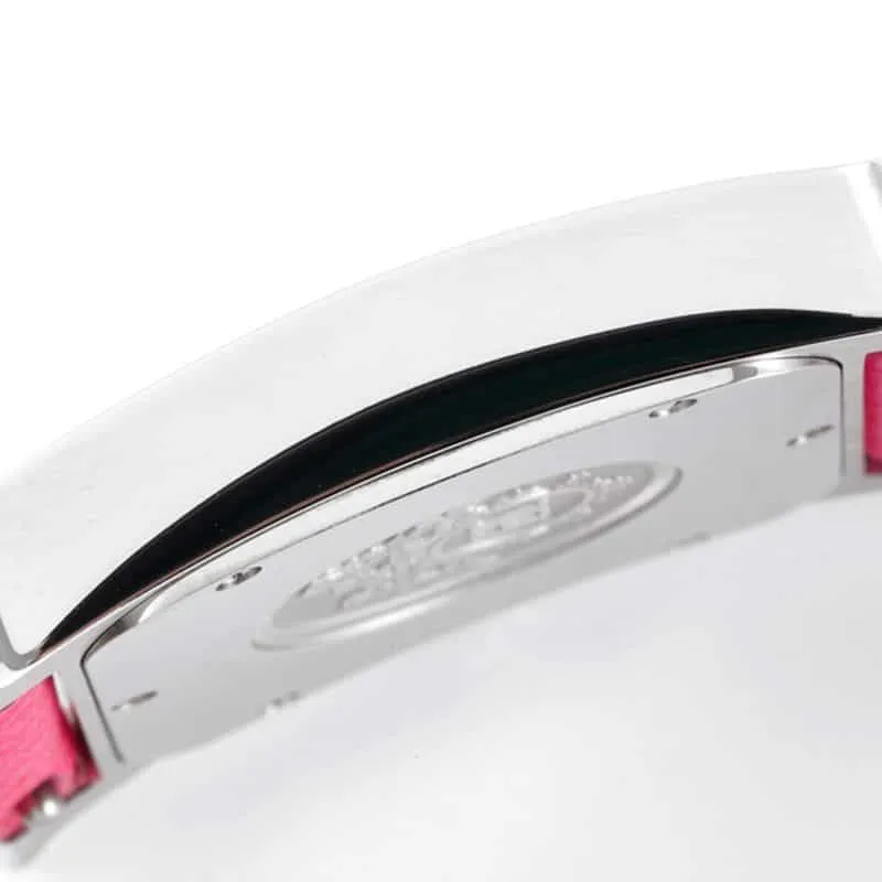 top-tiersuper cloneHermès ladies' watchHeureH series quartz square fashion watch pink braceletwhite dialclasp picture
