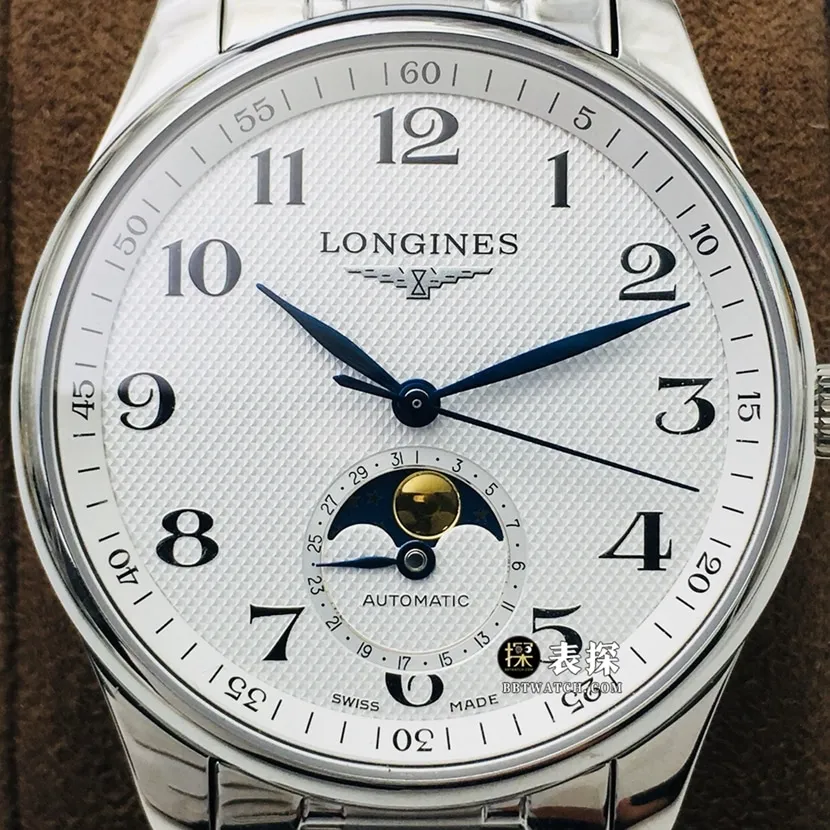LG factory Longines watchmaking traditional top-tier 1:1high-quality watch men's silver wheat plate moon phasesteel bracelet model pictures and prices side live photo