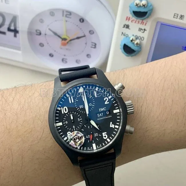 collectible watch IWCAPS factory pilot black dialchronograph black ceramic mechanical side live photo