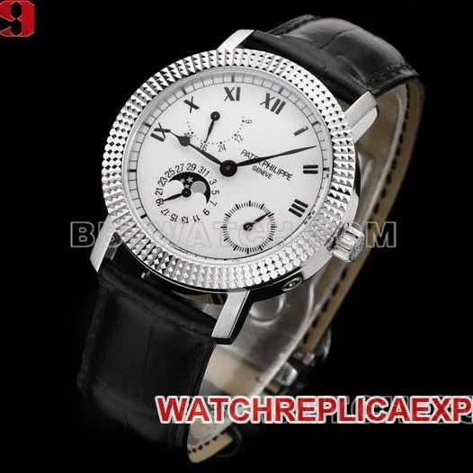 Top watch complex function timepieces V9 Factory Patek Philippe white dial leather strap real shot photo