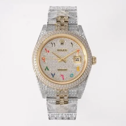 TW factory top-tier replicaRolex men's white dialsteel bracelet full diamond Datejust series 18k gold automatic movement watch side view