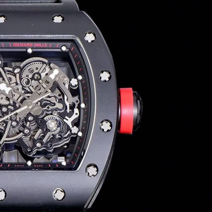 top-tier watch Richard Mille men's black dial watch detail shots