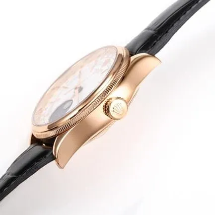TWF factory top-tier watch Rolex men's white dial black belt Cellini series 50535 moon phaseleather strap watch side view