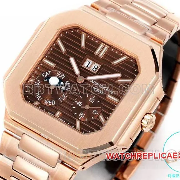 Patek Philippe watch 3k factory 45mm brown green dial240psmovementrose goldsteel bracelet model 5822caseback live photo