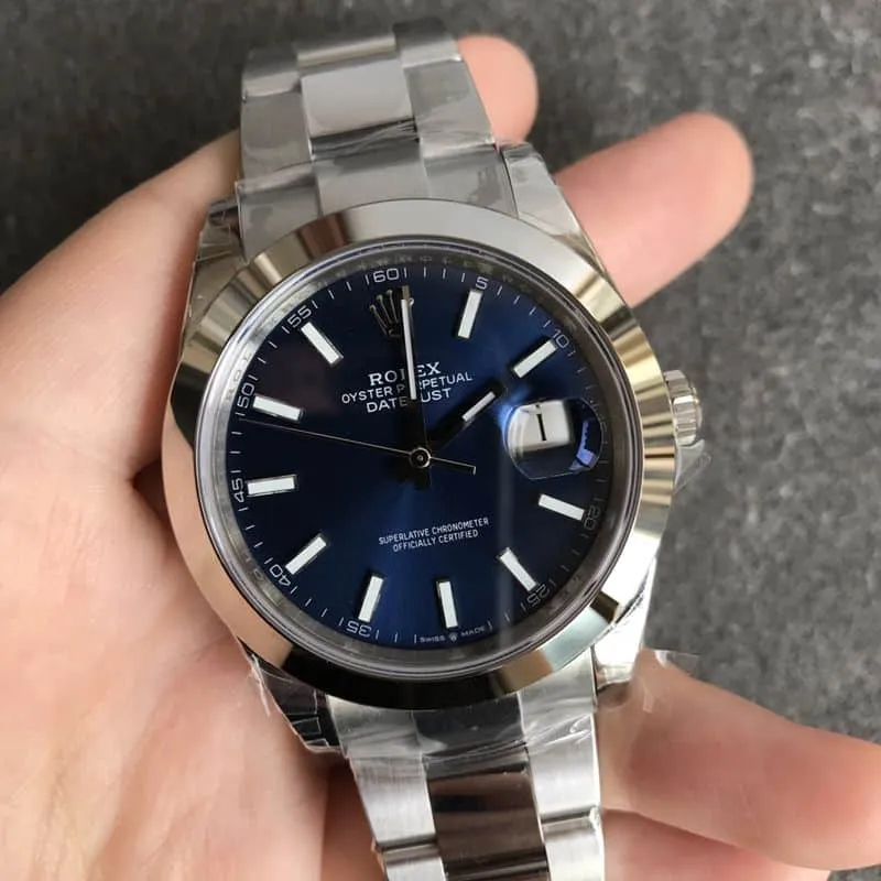 Rolex watch log series blue face men's mechanical watch side view